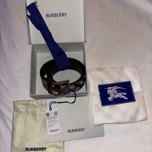 Burberry Brown Check Leather Belt with Branded Buckle